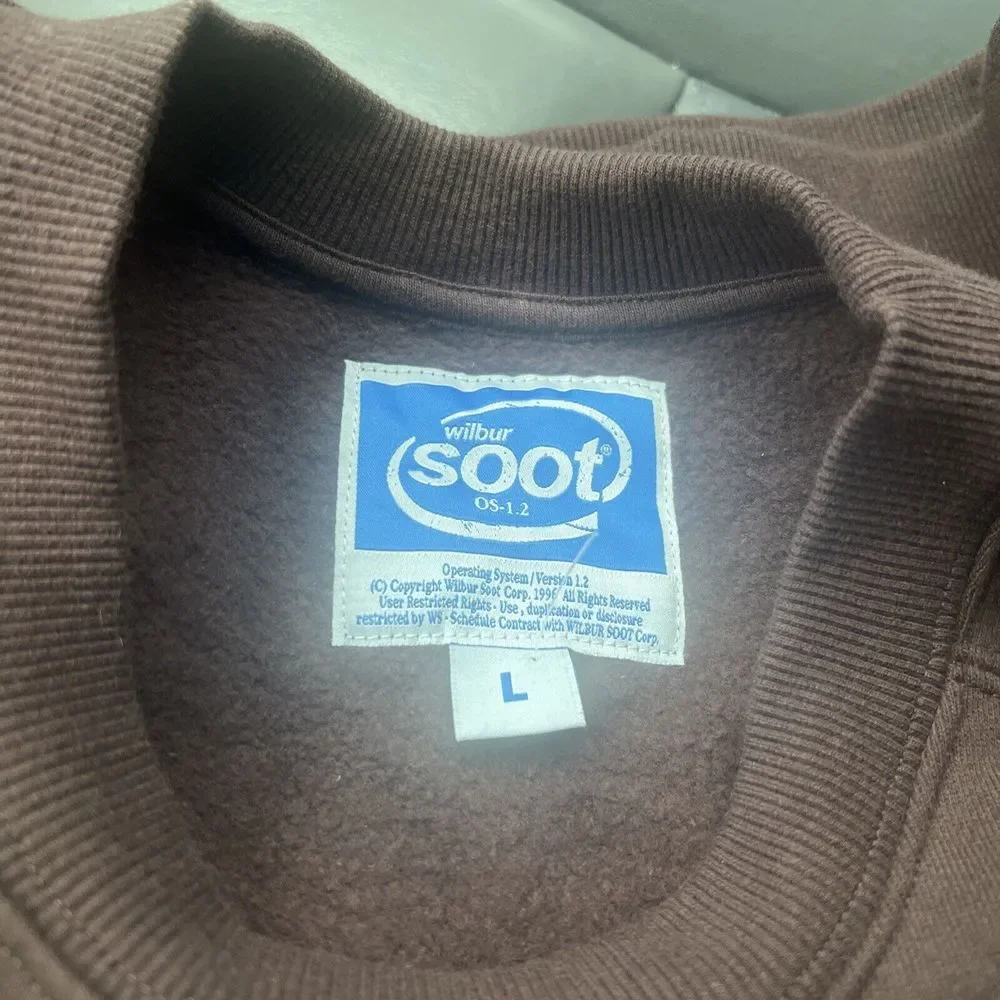 Authentic Wilbur Soot 96' Version‎ 1.2  Brown Puff Print Cotton Crewneck NEW L - Picture 3 of 5